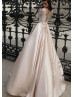 Champagne Lace Satin Wedding Dress Maternity Dress With Pockets